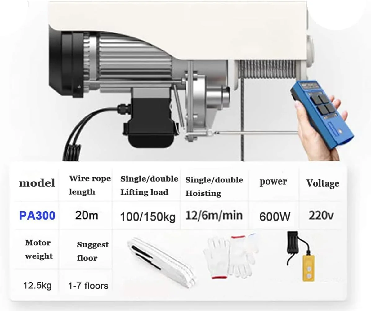 بالابر برقی 220 ولت SATUREY، وینچ برقی کابلی با کنترل از راه دور بی سیم، برای جرثقیل سقفی گاراژ تعمیرگاه خودرو خانگی، 600 وات، 20 متر بالابر برقی 220 ولت SATUREY، وینچ برقی کابلی با کنترل از راه دور بی سیم، برای جرثقیل سقفی گاراژ تعمیرگاه خودرو خانگی، 600 وات، 20 متر