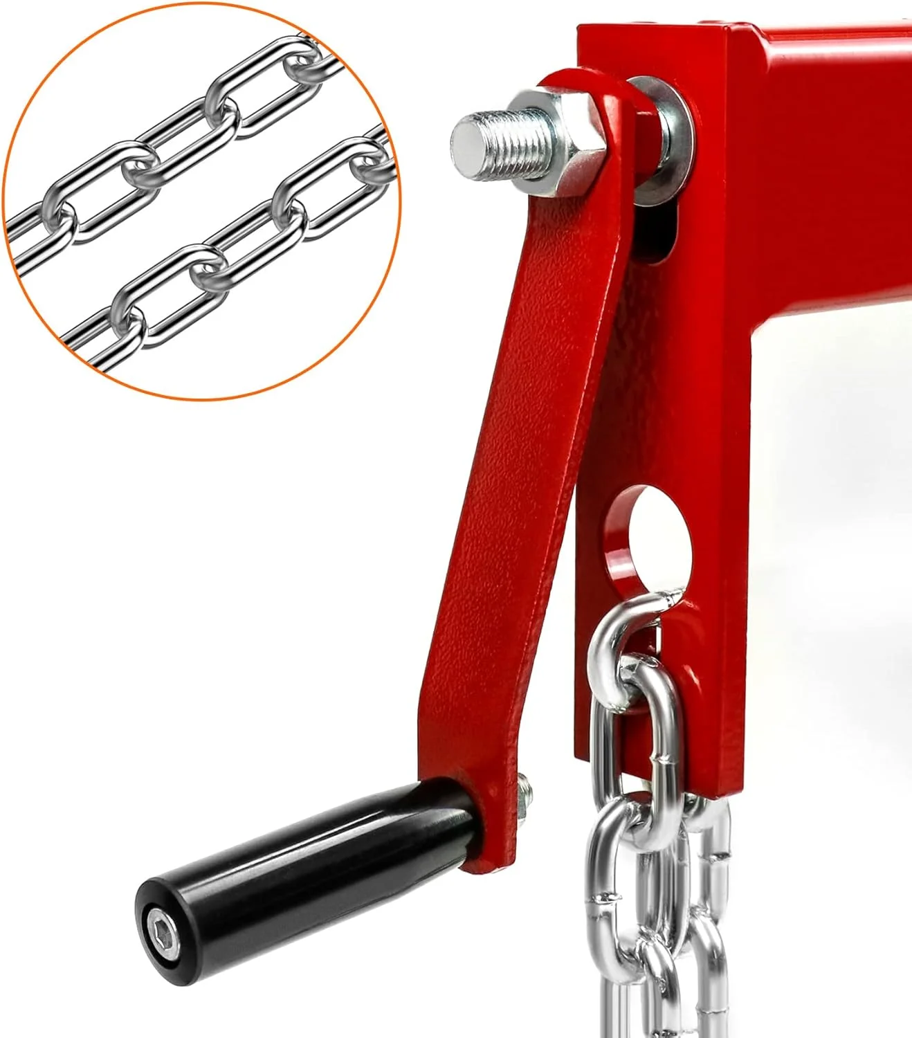 تراز کننده بار موتور QWORK، ظرفیت بار 4000 پوند، تراز کننده بالابر موتور فولادی سنگین، جرثقیل کارگاهی، بالابر گیلاس چین با 2 زنجیر، قرمز