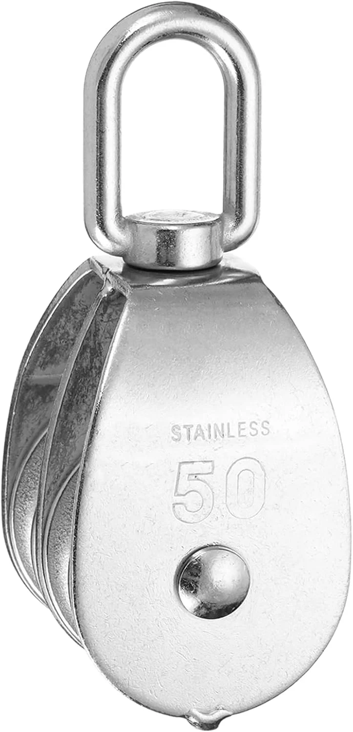 قرقره دوبل PATIKIL، 1 عدد قرقره جرثقیل بالابر سیم بکسل استیل ضد زنگ M50 304 با قلاب گردان، چرخ قرقره آویز برای ساخت و ساز، انبار، صنایع دریایی، مصارف خانگی، نقره ای