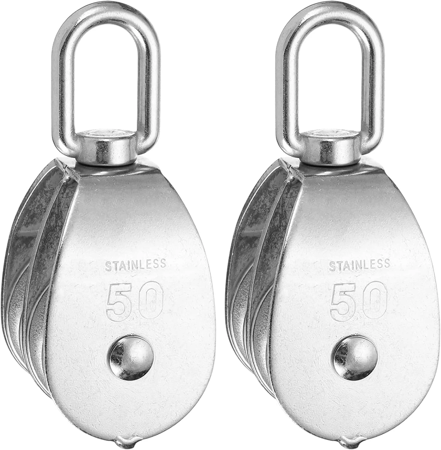 بلوک قرقره دوبل PATIKIL، 2 عدد M50 استیل ضد زنگ 304 سیم بکسل بالابر جرثقیل قرقره چرخ آویز قلاب گردان برای ساخت و ساز انبار دریایی صنعتی مصارف خانگی، نقره ای