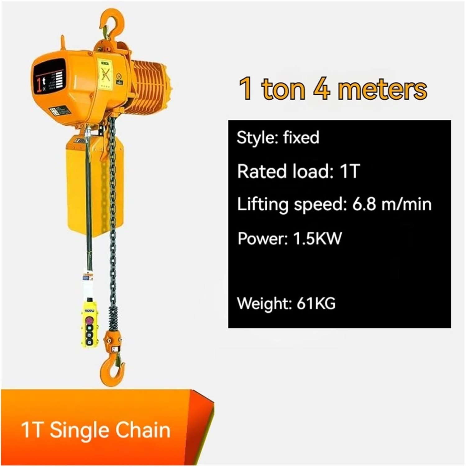 بالابر برقی آمونول پاور 1100W/1500W، جرثقیل بالابر زنجیره ای برقی قابل حمل، جرثقیل زنجیره ای صنعتی تک زنجیره ای ثابت، قلاب جرثقیل بالابر زنجیره ای (رنگ: 1، سایز: 1100W)