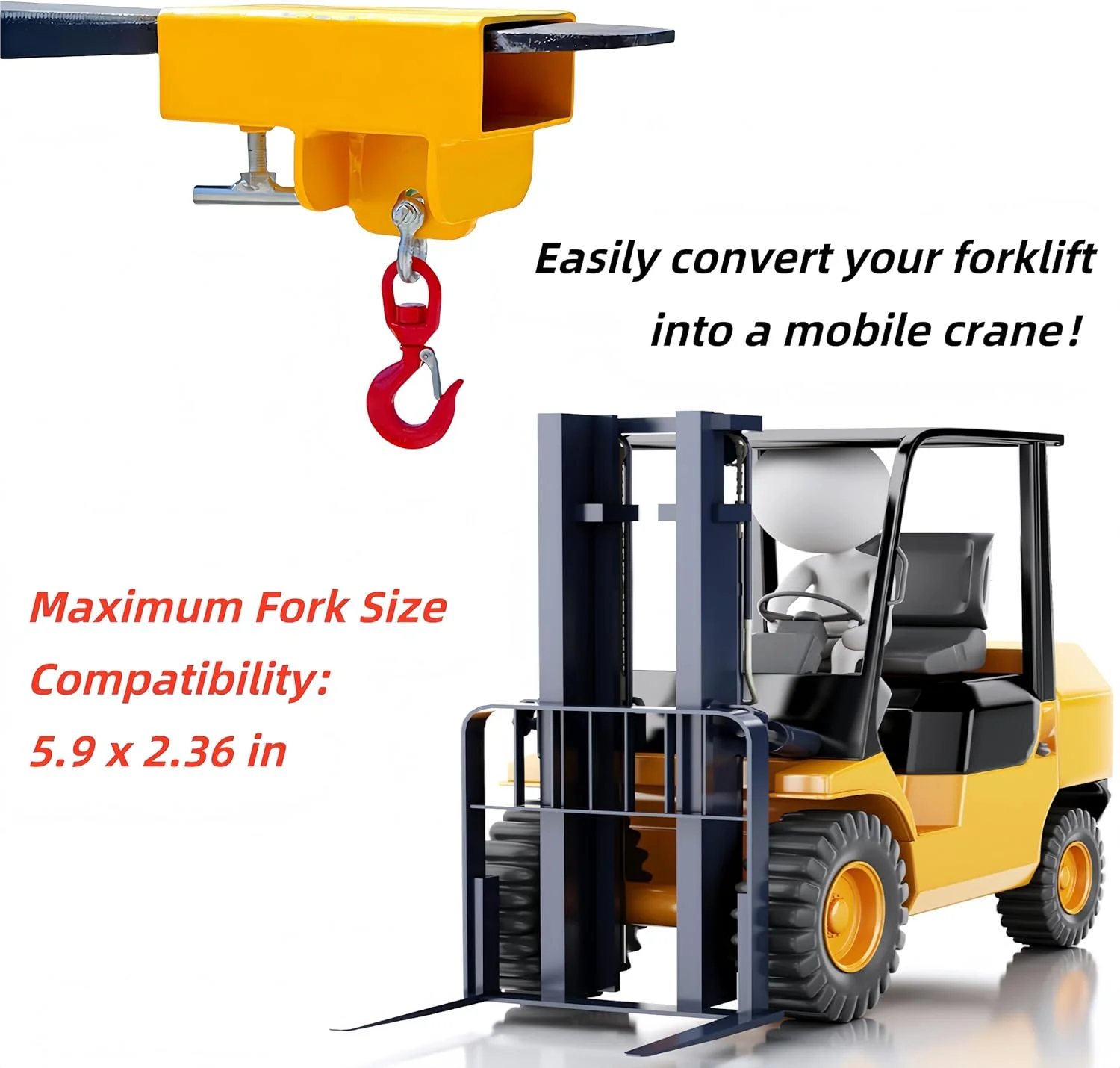 اتصالات قلاب بالابر لیفتراک، ظرفیت 2200 پوند، قلاب بالابر جرثقیل لیفتراک چرخان 360 درجه، بالابر لیفتراک متحرک تکی سنگین با قلاب چرخان و اتصال بالابر چنگال T-پیچ بزرگ