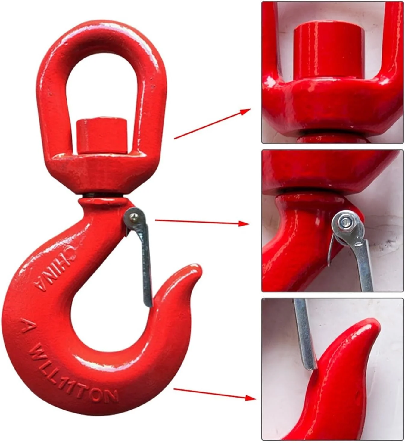 زنجیر اسلینگ 1 تن با ضامن، اتصال سریع، فولاد آلیاژی آهنگری شده، قلاب چرخشی آویز، سخت افزار جرثقیل، بست زنجیر صنعتی برای بلند کردن