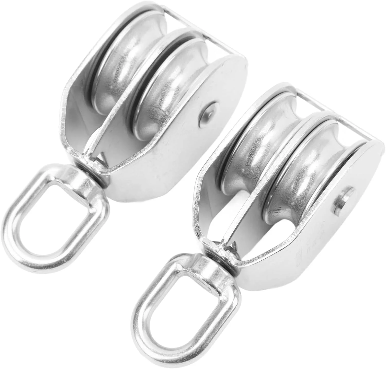 بسته 2 عددی قرقره دوبل بالابر سوراندی M50، قلاب جرثقیل استیل ضد زنگ 304، قرقره های دوبل سنگین 400 کیلوگرمی برای بالابری کارآمد، آویزان کردن سیم، عملیات جرثقیل