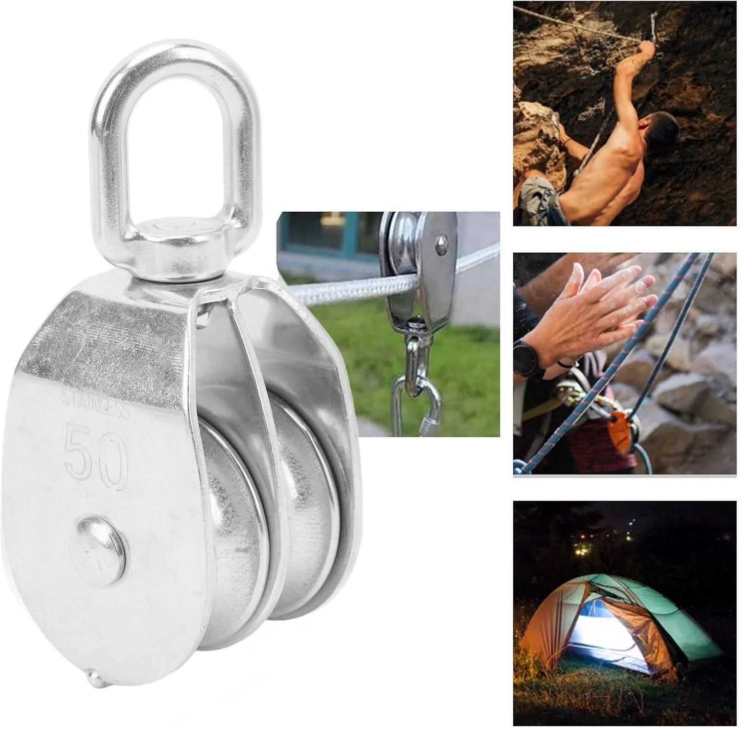 بسته 2 عددی قرقره دوبل بالابر سوراندی M50، قلاب جرثقیل استیل ضد زنگ 304، قرقره های دوبل سنگین 400 کیلوگرمی برای بالابری کارآمد، آویزان کردن سیم، عملیات جرثقیل بسته 2 عددی قرقره دوبل بالابر سوراندی M50، قلاب جرثقیل استیل ضد زنگ 304، قرقره های دوبل سنگین 400 کیلوگرمی برای بالابری کارآمد، آویزان کردن سیم، عملیات جرثقیل