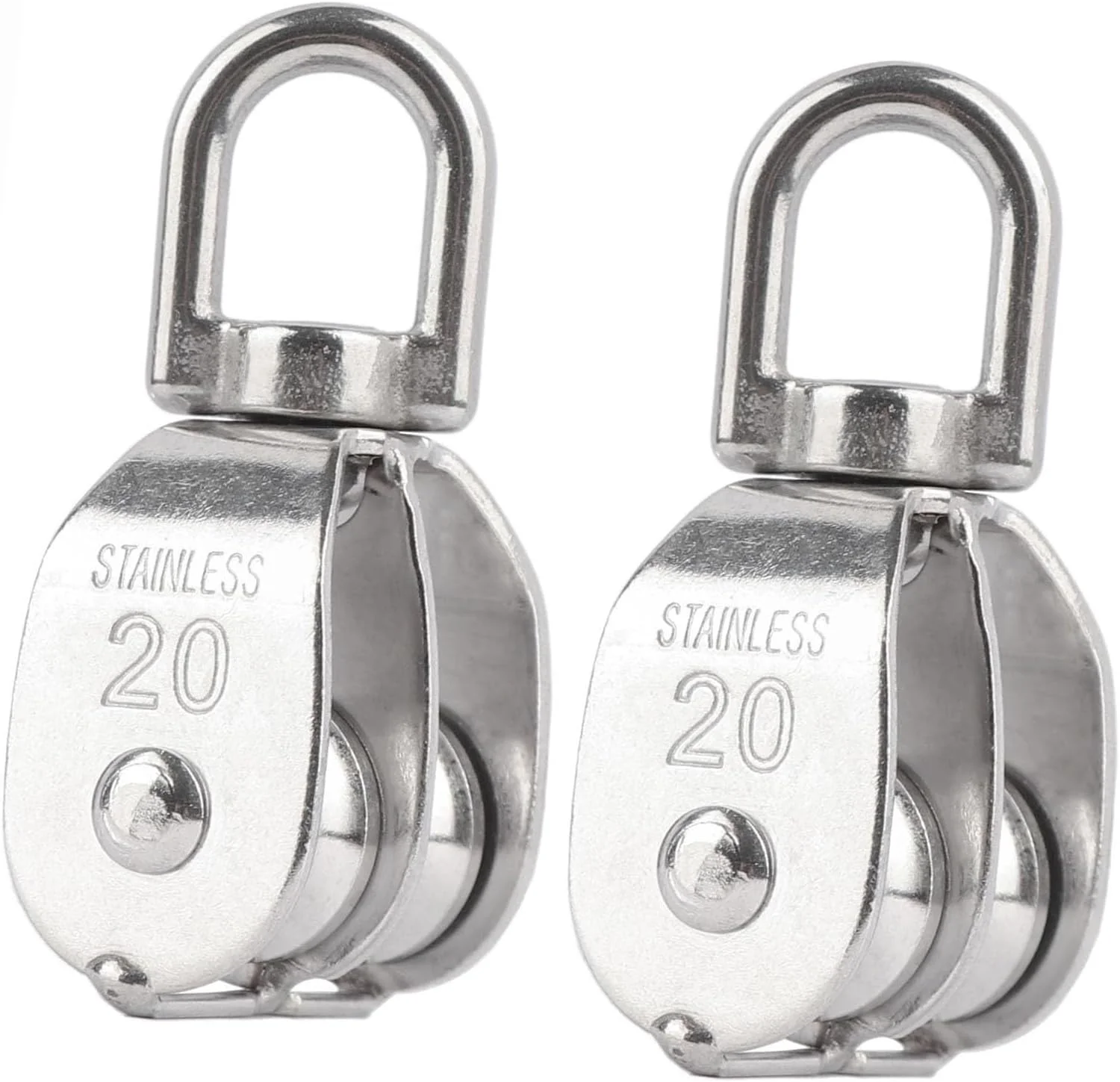 REVHQ 2 عدد قرقره دوگانه M20، بلوک قرقره استیل ضد زنگ 304، قلاب گردان جرثقیل بالابر