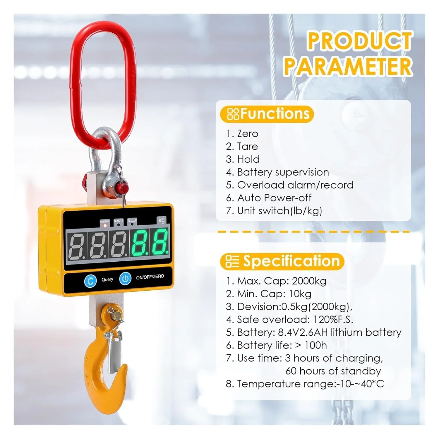 ترازوی جرثقیل، ترازوی آویز الکترونیکی 2T 2000 کیلوگرمی با قلاب دیجیتال، ترازوی آویز جرثقیل با صفحه نمایش LED و کنترل از راه دور، قابلیت اطمینان بالا ترازوی جرثقیل، ترازوی آویز الکترونیکی 2T 2000 کیلوگرمی با قلاب دیجیتال، ترازوی آویز جرثقیل با صفحه نمایش LED و کنترل از راه دور، قابلیت اطمینان بالا