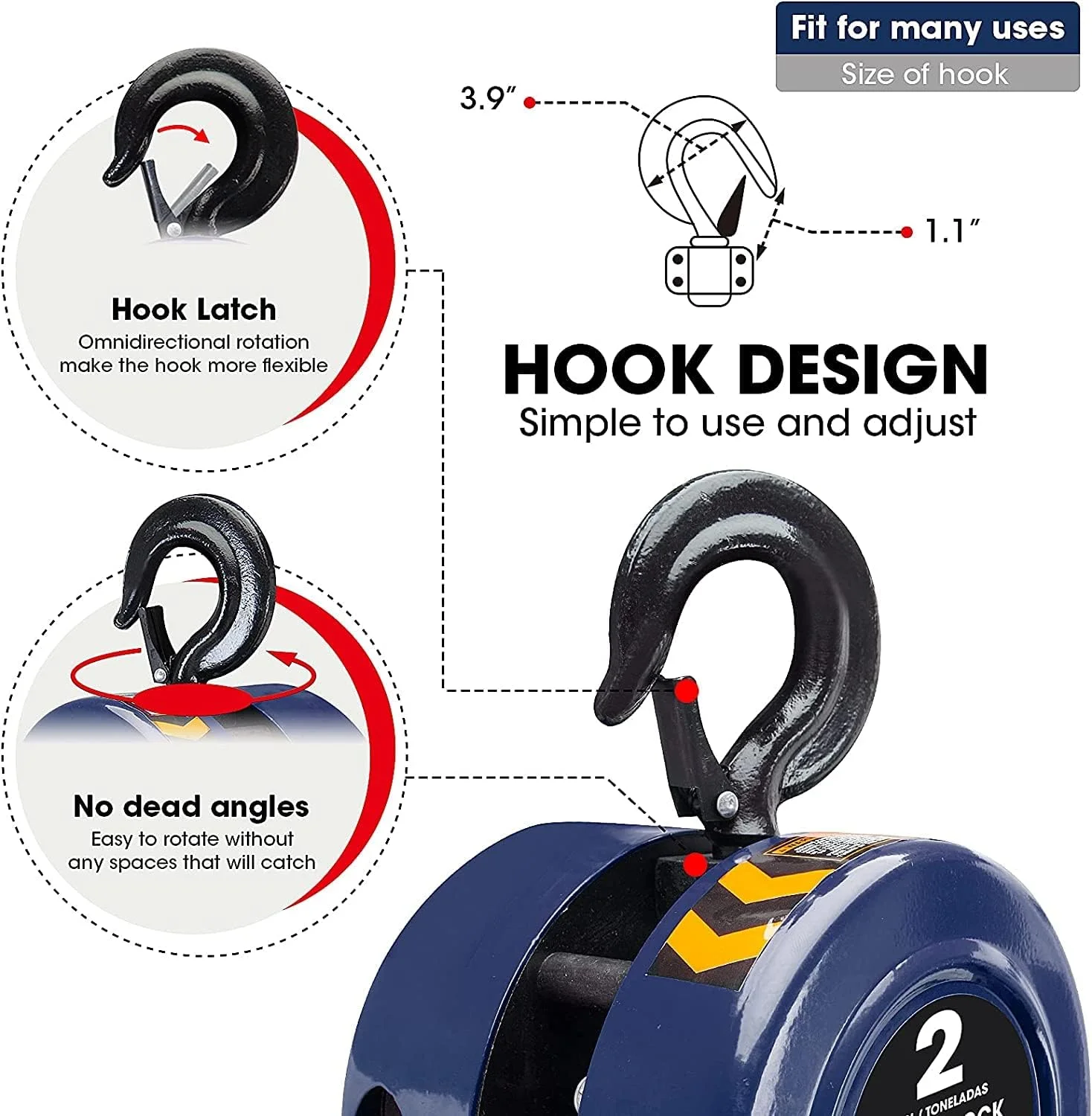 بالابر زنجیری دستی BIG RED ATR9020UR با 2 قلاب، ظرفیت 2 تن (4000 پوند)، آبی