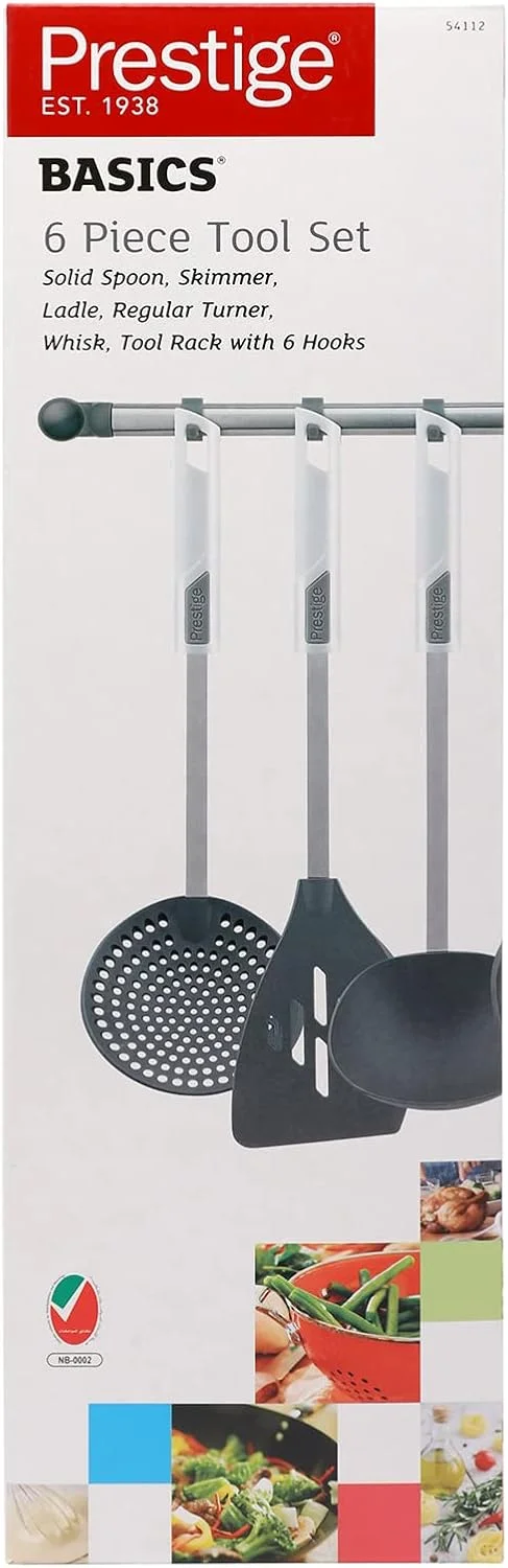 ست 6 تکه ابزار آشپزخانه پلاستیکی پرستیژ با پایه | ست کفگیر برای آشپزخانه | مشکی - PR54112 ست 6 تکه ابزار آشپزخانه پلاستیکی پرستیژ با پایه | ست کفگیر برای آشپزخانه | مشکی - PR54112