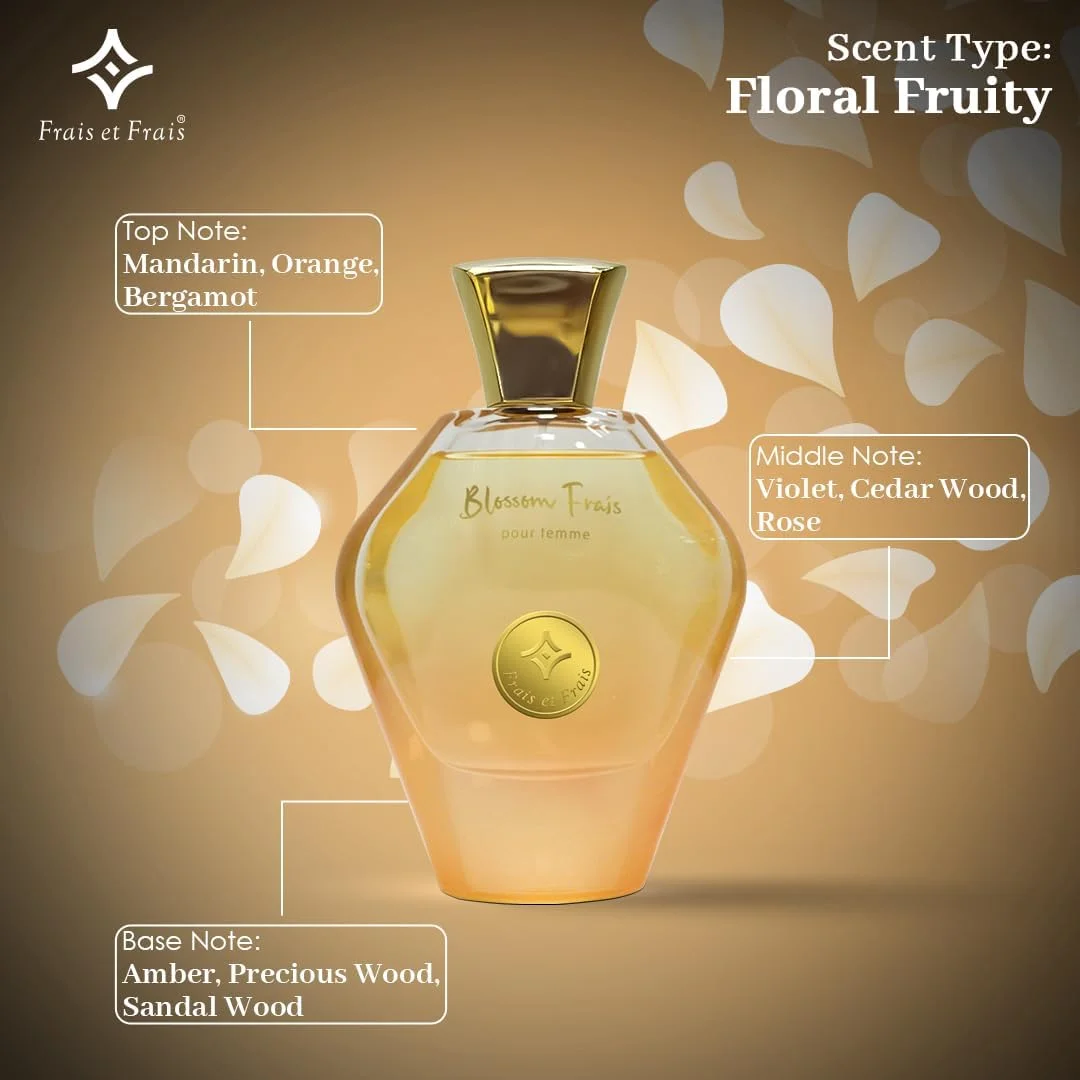 ادکلن زنانه فراس ات فراس Blossom Frais حجم 100 میلی لیتر - ادو پرفیوم - رایحه گلی میوه ای با نارنگی، گل صد تومانی و چوب صندل ادکلن زنانه فراس ات فراس Blossom Frais حجم 100 میلی لیتر - ادو پرفیوم - رایحه گلی میوه ای با نارنگی، گل صد تومانی و چوب صندل