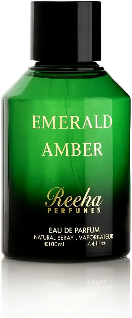 ادو پرفیوم Emerald Amber 100ML از Reeha Perfumes، عطر لوکس ماندگار унисекс، رایحه گرم شرقی کهربا و نت های چوبی، عطر طراح премиум