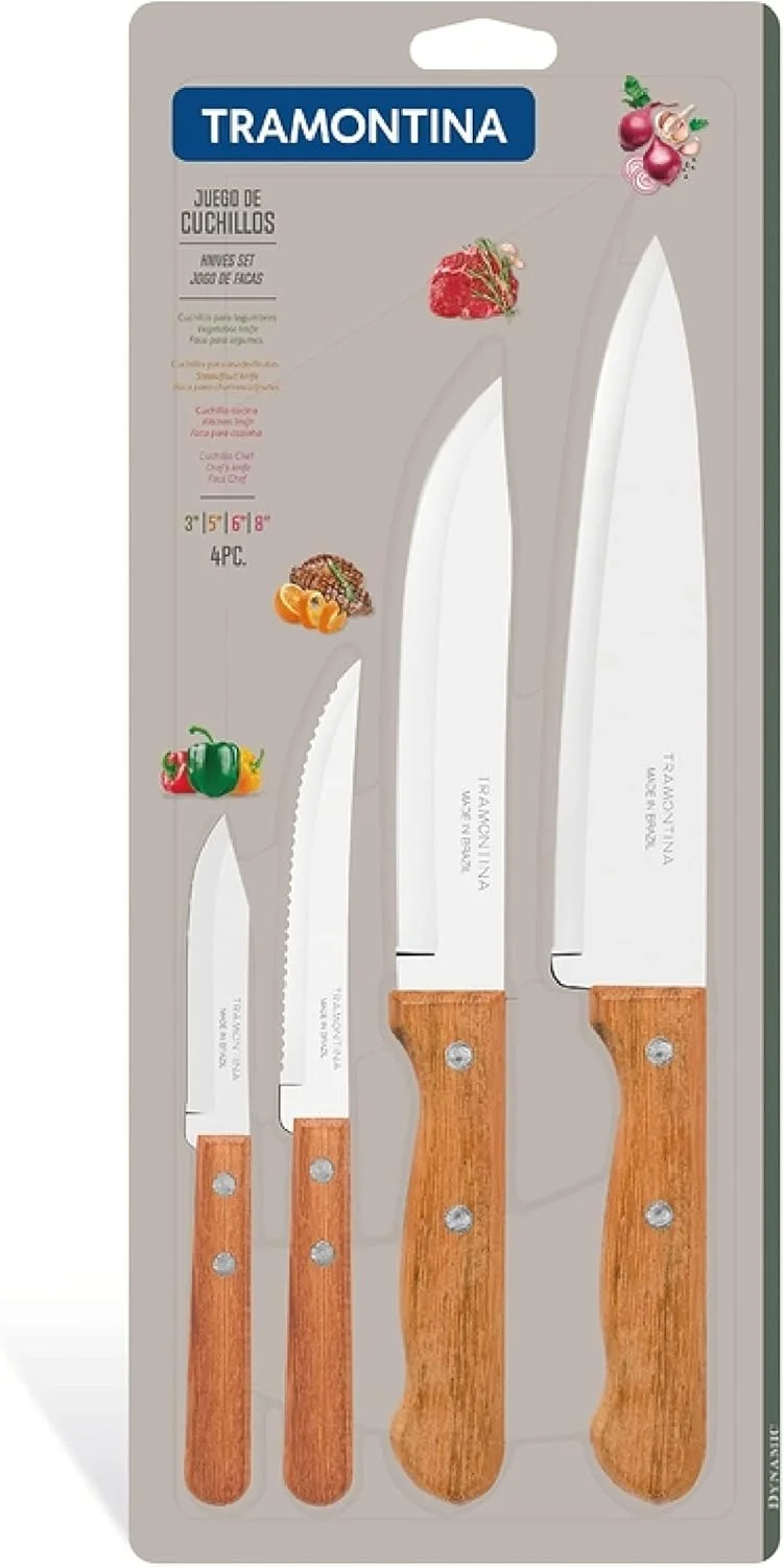 ست چاقوی 4 تکه ترامونتینا مدل Dynamic با تیغه استیل و دسته چوبی طبیعی ست چاقوی 4 تکه ترامونتینا مدل Dynamic با تیغه استیل و دسته چوبی طبیعی