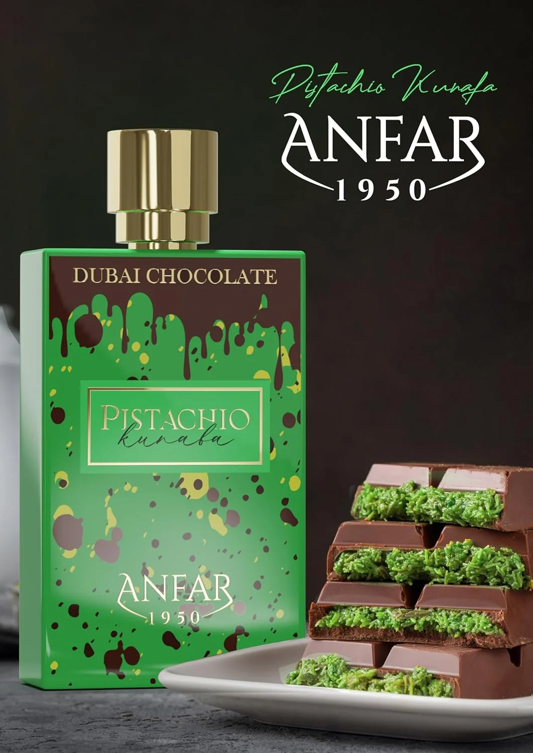 عطر پسته کنافه از انفر 1950 - عطر لوکس و مجلل برای مردان و زنان، با رایحه های غنی شکلات، پسته، وانیل کهربا و هل، 80 میلی لیتر اکستریت د پرفیوم