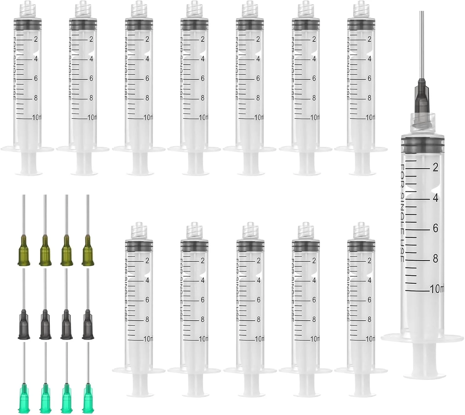 سرنگ پلاستیکی VINEST، 12 عددی، سرنگ صنعتی 10 میلی لیتری با سوزن های کند 14G/16G/18G برای تزریق، سرنگ دستی پیچی با سوزن، برای مایعات، چسب، روغن، جوهر