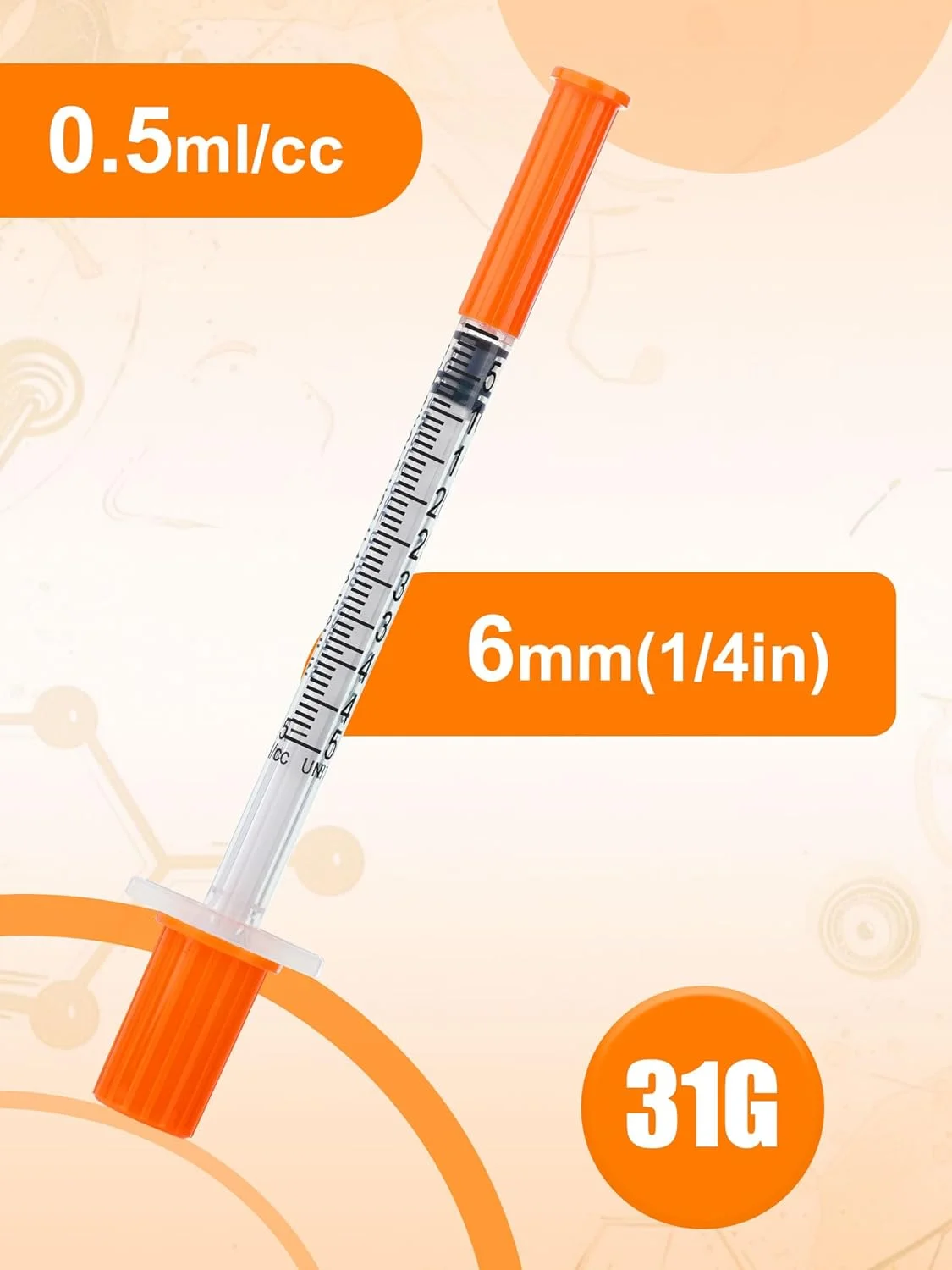 سرنگ 0.5 میلی لیتری با سرپوش، گیج 31، 1/4 اینچ (6 میلی متر)، بسته بندی تکی، بسته 100 عددی سرنگ آزمایشگاهی سرنگ 0.5 میلی لیتری با سرپوش، گیج 31، 1/4 اینچ (6 میلی متر)، بسته بندی تکی، بسته 100 عددی سرنگ آزمایشگاهی