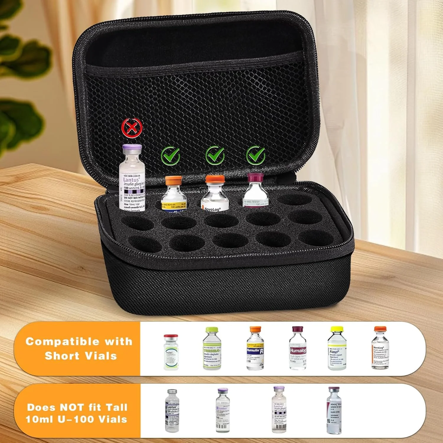 جا ویال انسولین 15 خانه لمینتائه، جعبه نگهداری ویال انسولین با کیف توری برای سازماندهی ویال های تزریقی 10 میلی لیتری و لوازم جانبی دیابتی، ایده آل برای محافظت در سفر