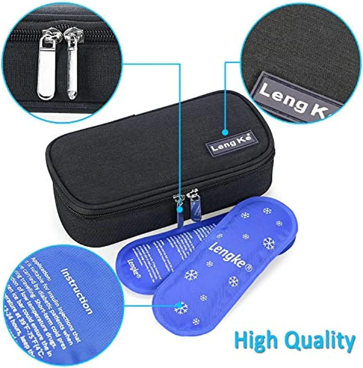 کیف مسافرتی انسولین - کیف خنک کننده دارویی عایق بندی شده برای قلم انسولین دیابتی و نگهداری آمپول با 2 بسته خنک کننده (مشکی)