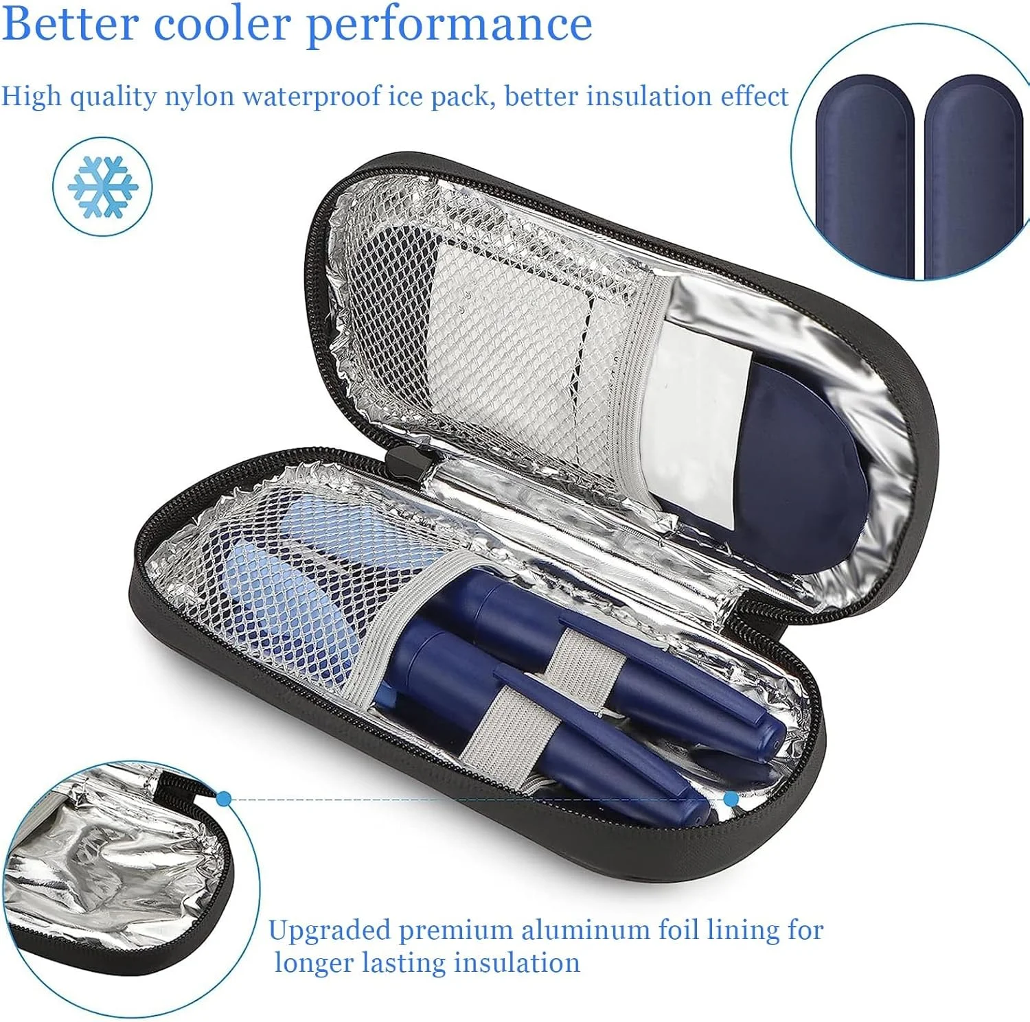 کیف خنک نگهدارنده انسولین، کیف قلم انسولین با 2 بسته یخ خنک کننده انسولین، خنک کننده دارو برای کیف مسافرتی انسولین، کیف انسولین برای لوازم دیابتی کیف قلم خنک کننده انسولین (آبی)، آبی