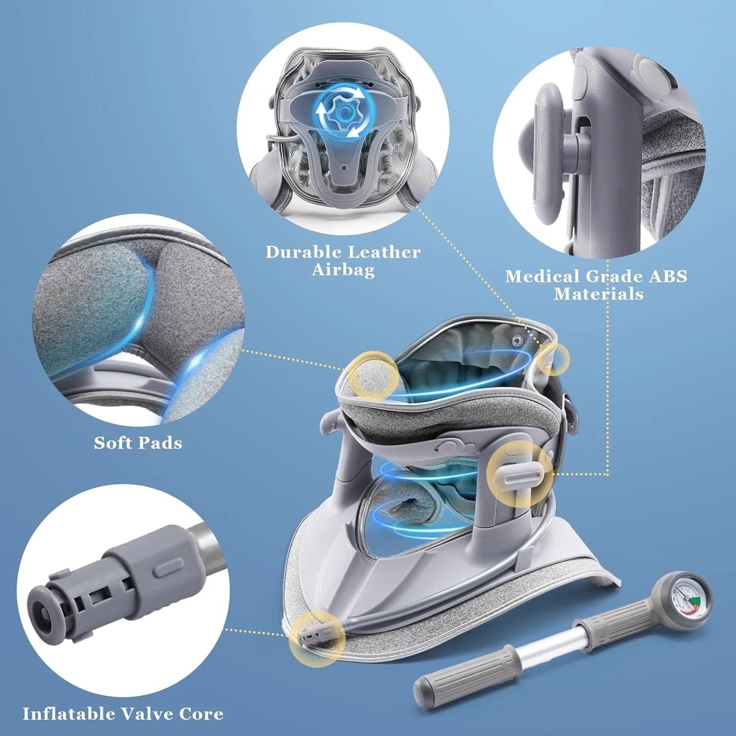 دستگاه کشش گردن سرویکس، دستگاه کشش گردن قابل تنظیم با 3 قدرت کشش، 8 پشتیبانی ایربگ برای تسکین درد گردن، کشنده گردن با پمپ هوا، گردنبند طبی