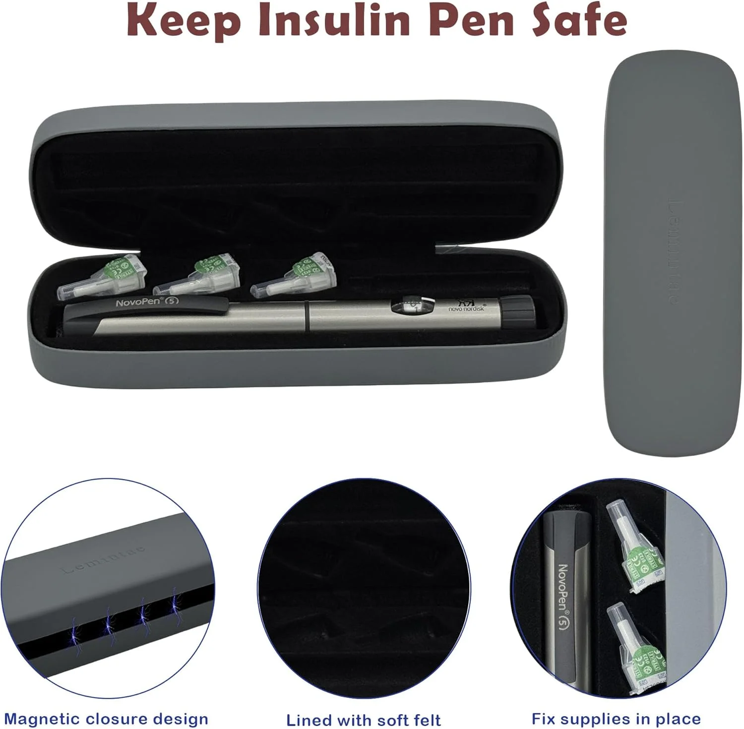 کیف قلم انسولین برای 1 قلم انسولین، 3 سوزن و 1 کارتریج، نگهدارنده قلم تزریق انسولین و سوزن، کیف مسافرتی قابل حمل دیابت برای نگهداری منظم و ایمن لوازم دیابتی (فقط کیف)
