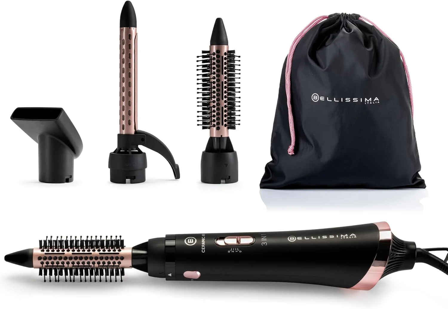 برس حرارتی سرامیکی Bellissima Ceramic Air - 3 در 1 - پوشش سرامیکی - برای موهای کوتاه و متوسط - خشک کردن، صاف کردن و حالت دادن، 3 سری - برس هوای گرم - 800 وات - تزریق هوای سرد