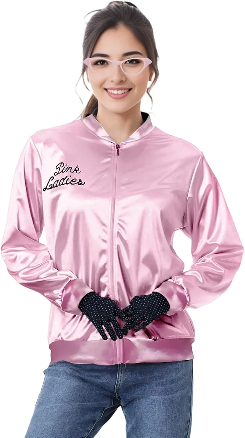 کت صورتی Suffolly مدل Pink Lady، لباس Pink Ladies Grease دهه 50 با لوازم جانبی شامل گوشواره، عینک، روسری، هدبند، ست لباس دهه 1950، لباس فانتزی برای زنان، مناسب هالووین و مهمانی مجردی کت صورتی Suffolly مدل Pink Lady، لباس Pink Ladies Grease دهه 50 با لوازم جانبی شامل گوشواره، عینک، روسری، هدبند، ست لباس دهه 1950، لباس فانتزی برای زنان، مناسب هالووین و مهمانی مجردی