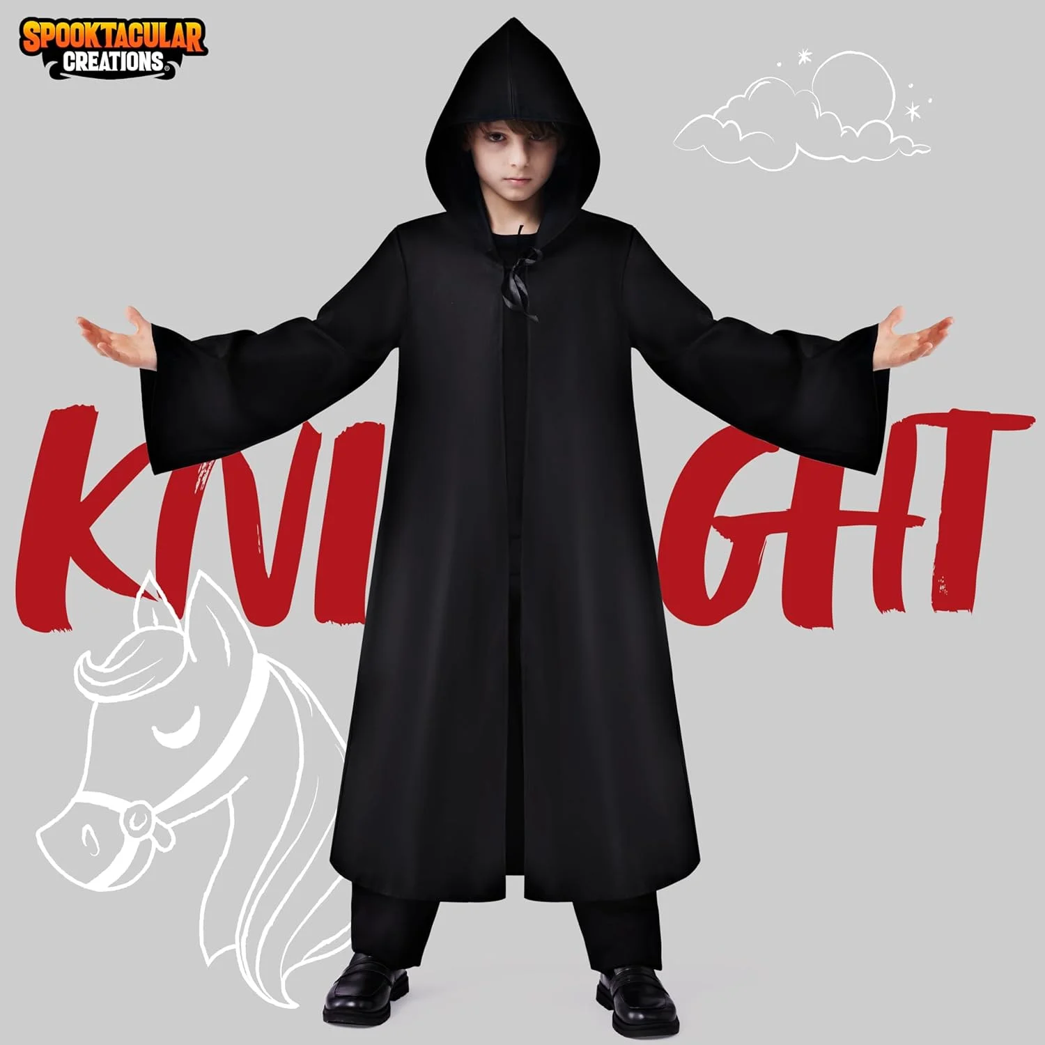 لباس هالووین پسرانه Spooktacular Creations، شنل شوالیه بچه گانه، تونیک، ردای کلاه دار برای مهمانی های هالووین