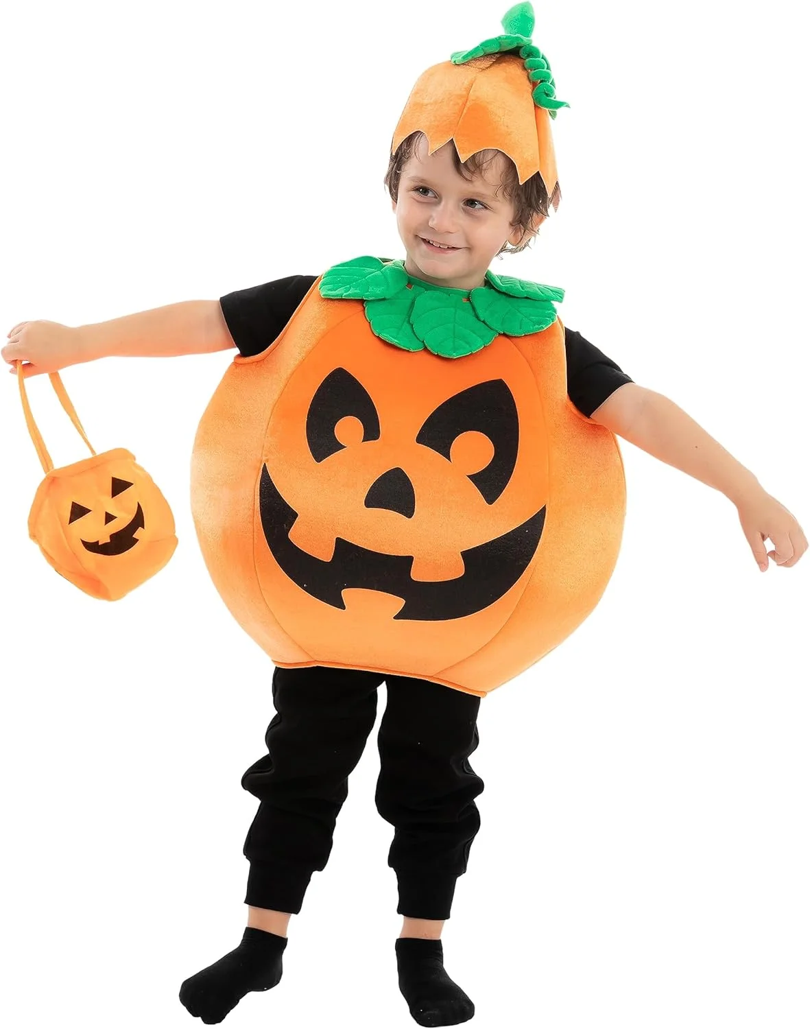 لباس هالووین بچه گانه طرح کدو تنبل Spooktacular Creations به همراه سبد برای کودک نوپا، مناسب مهمانی هالووین