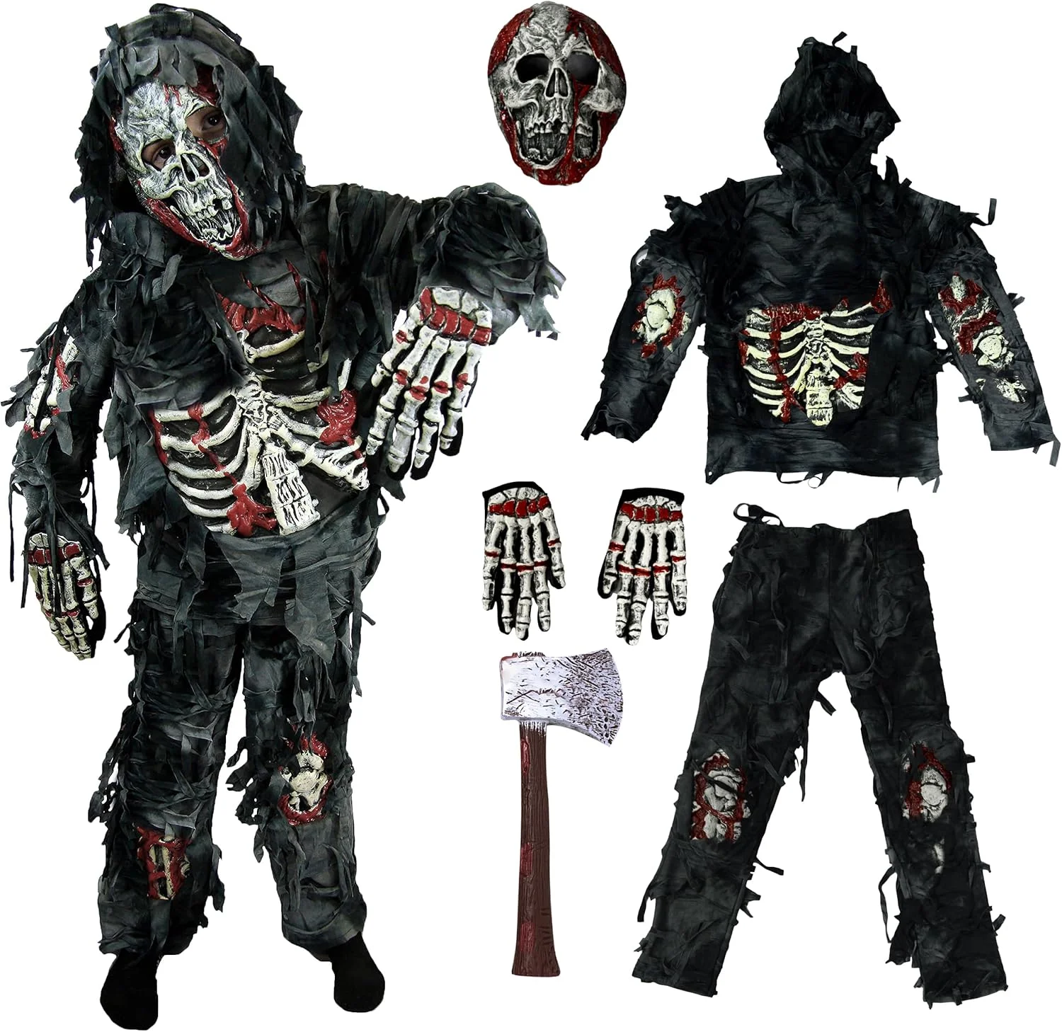 لباس زامبی Spooktacular Creations برای کودکان، لباس زامبی ترسناک پسرانه هالووین، لباس هیولا برای هالووین، مشکی، M(8-10)