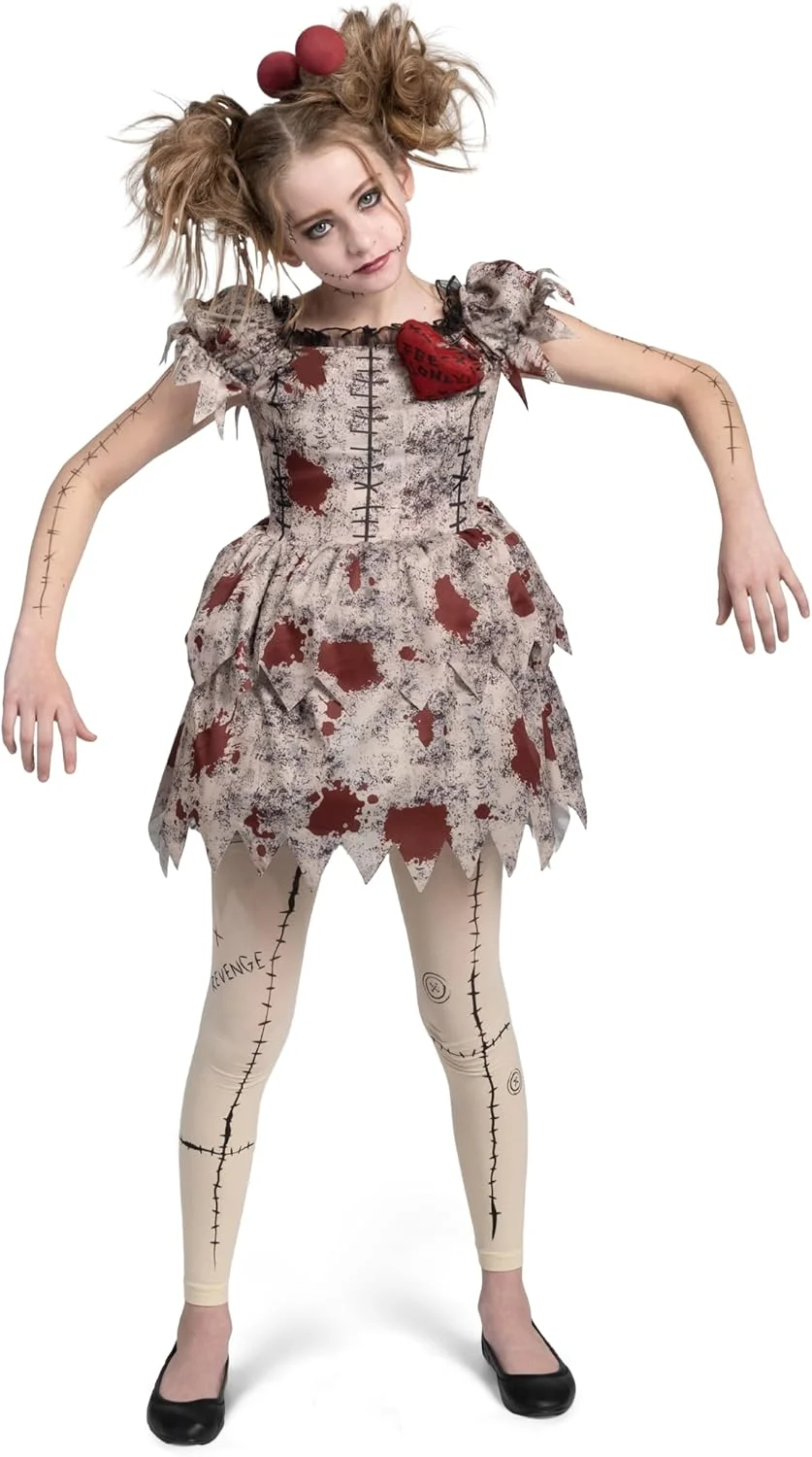 لباس وودو بچگانه Spooktacular Creations، لباس عروسک وودو برای دختران، مناسب هالووین، ایفای نقش و مهمانی های لباس پوشیدن