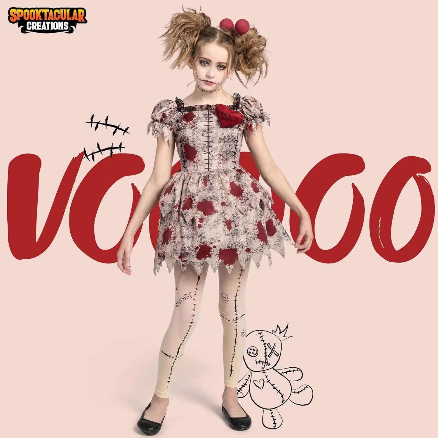 لباس وودو بچگانه Spooktacular Creations، لباس عروسک وودو برای دختران، مناسب هالووین، ایفای نقش و مهمانی های لباس پوشیدن