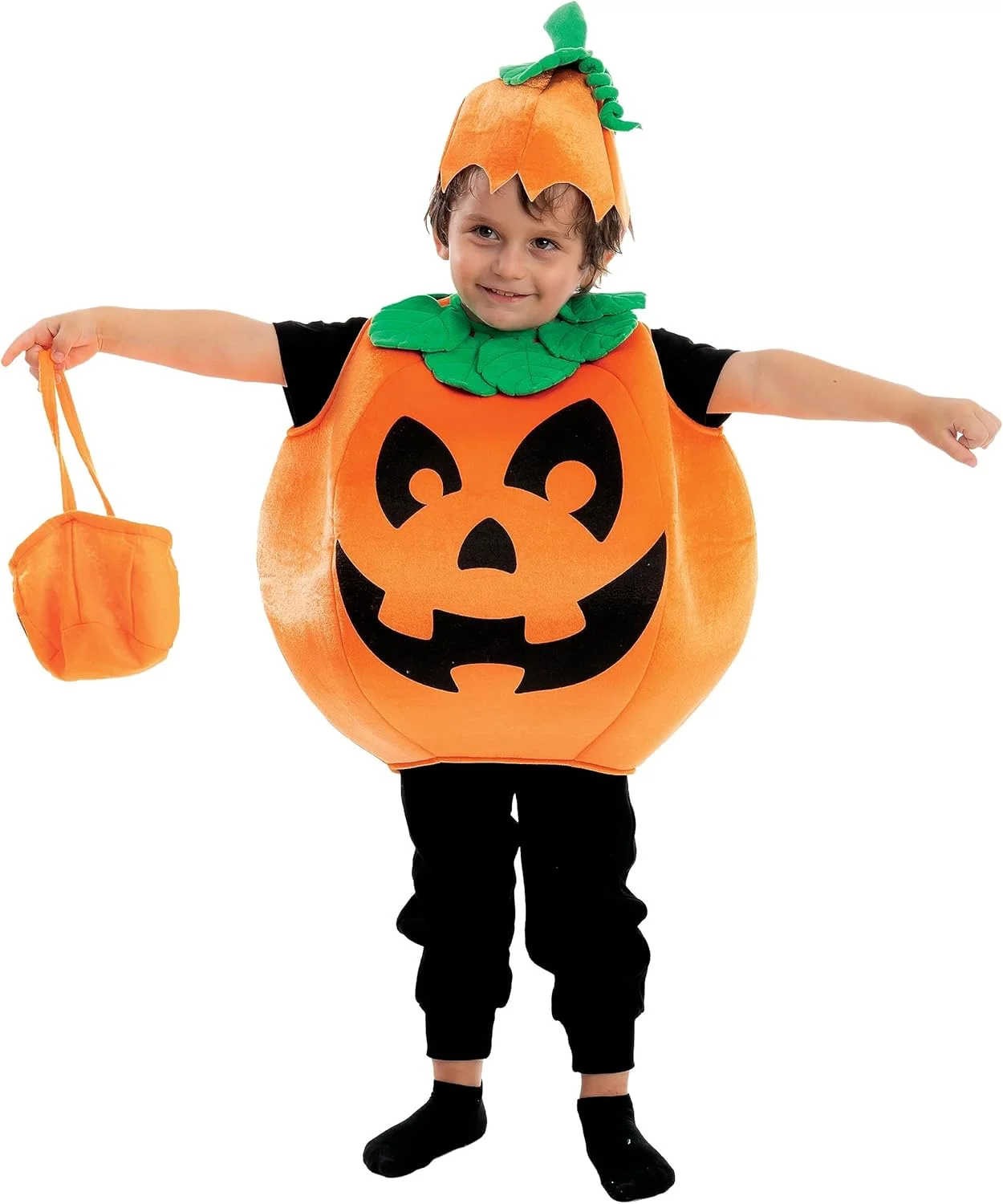 لباس هالووین بچه گانه طرح کدو تنبل Spooktacular Creations به همراه سبد، مناسب برای مهمانی های هالووین کودکان