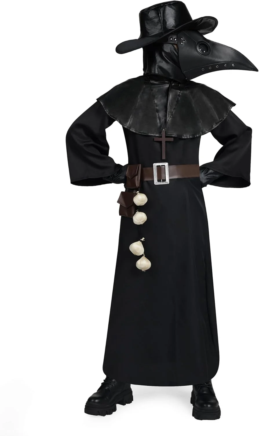 ست لباس دکتر مرگ سیاه Spooktacular Creations 10 در 1 شامل ماسک نوک دار هالووین، لباس دکتر طاعون برای کودکان ست لباس دکتر مرگ سیاه Spooktacular Creations 10 در 1 شامل ماسک نوک دار هالووین، لباس دکتر طاعون برای کودکان