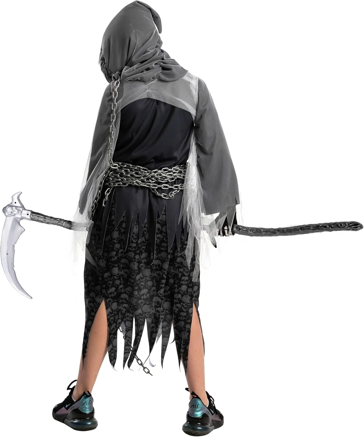 لباس شبح وار کودکانه унисекс Grim Reaper، لباس هالووین با چشمان قرمز درخشان برای بچه ها