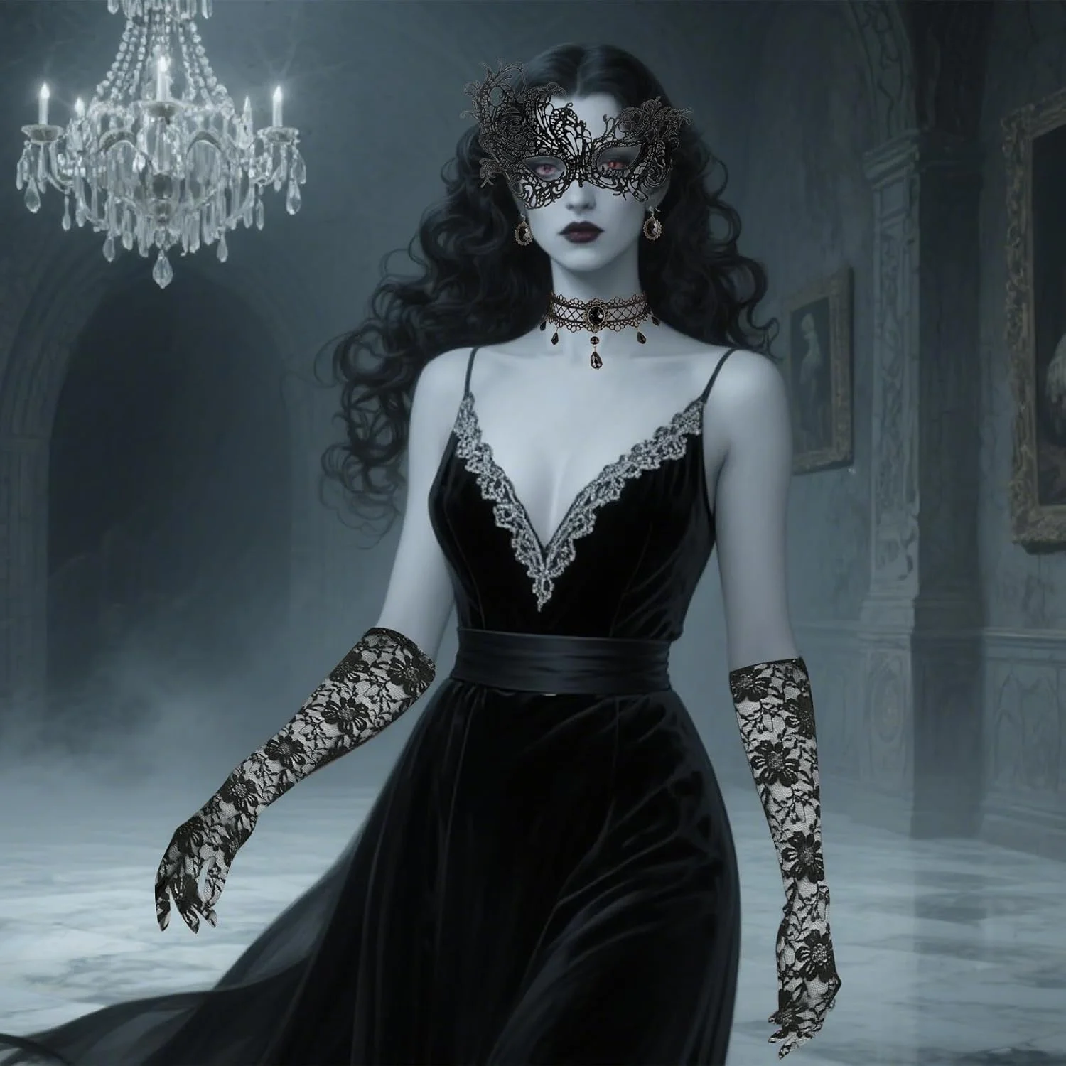 ست لباس هالووین زنانه Snyvpra Maleficent، لباس زن خفاشی، ست گوتیک 4 تکه با دستکش، ماسک، گردنبند و گوشواره ست لباس هالووین زنانه Snyvpra Maleficent، لباس زن خفاشی، ست گوتیک 4 تکه با دستکش، ماسک، گردنبند و گوشواره