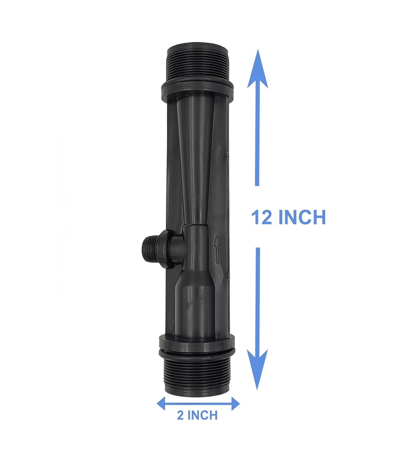 دستگاه تزریق کود و مواد شیمیایی ونتوری 12 اینچی APPSTER، سایز 2 اینچ (63 میلی متر) | (طول: 12 اینچ، رزوه ای) برای سیستم آبیاری کشاورزی، تزریق مواد شیمیایی، مشکی