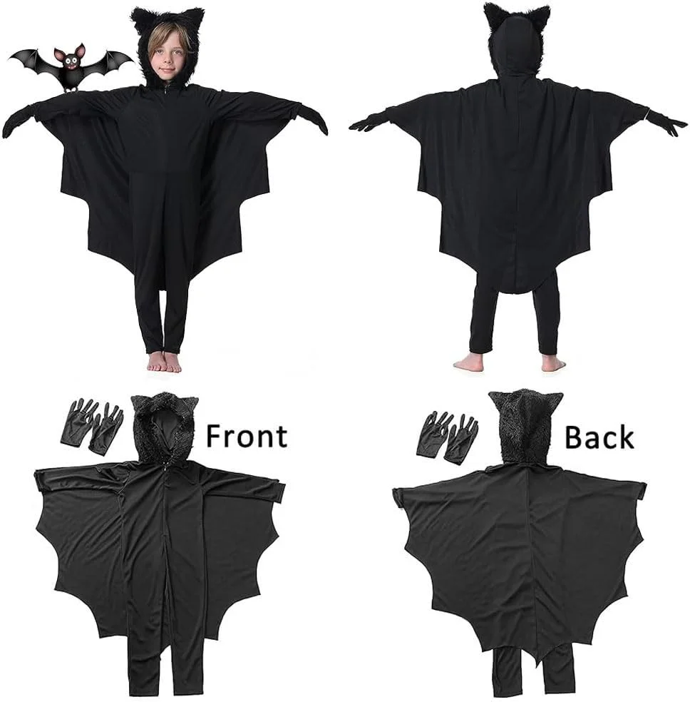 لباس هالووین بچه گانه جامپسوت خفاش سیاه لباس خون آشام با بال لباس های ترسناک Cosplay برای هالووین کریسمس تولد و مهمانی برای پسران و دختران لباس هالووین بچه گانه جامپسوت خفاش سیاه لباس خون آشام با بال لباس های ترسناک Cosplay برای هالووین کریسمس تولد و مهمانی برای پسران و دختران