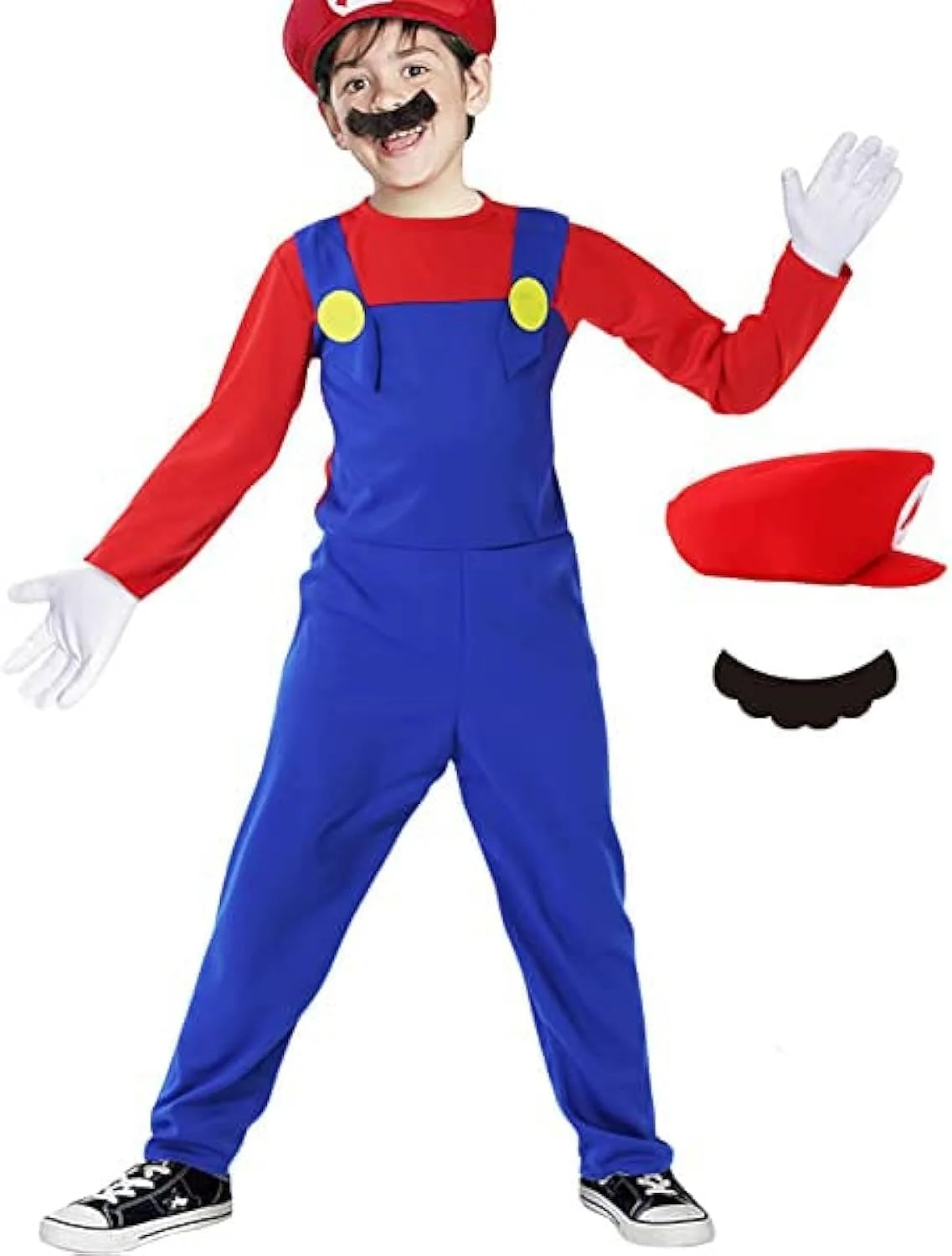 لباس سوپر برادر برای کودکان - لباس ماریو هالووین، جامپسوت Cosplay بچه گانه با لوازم جانبی