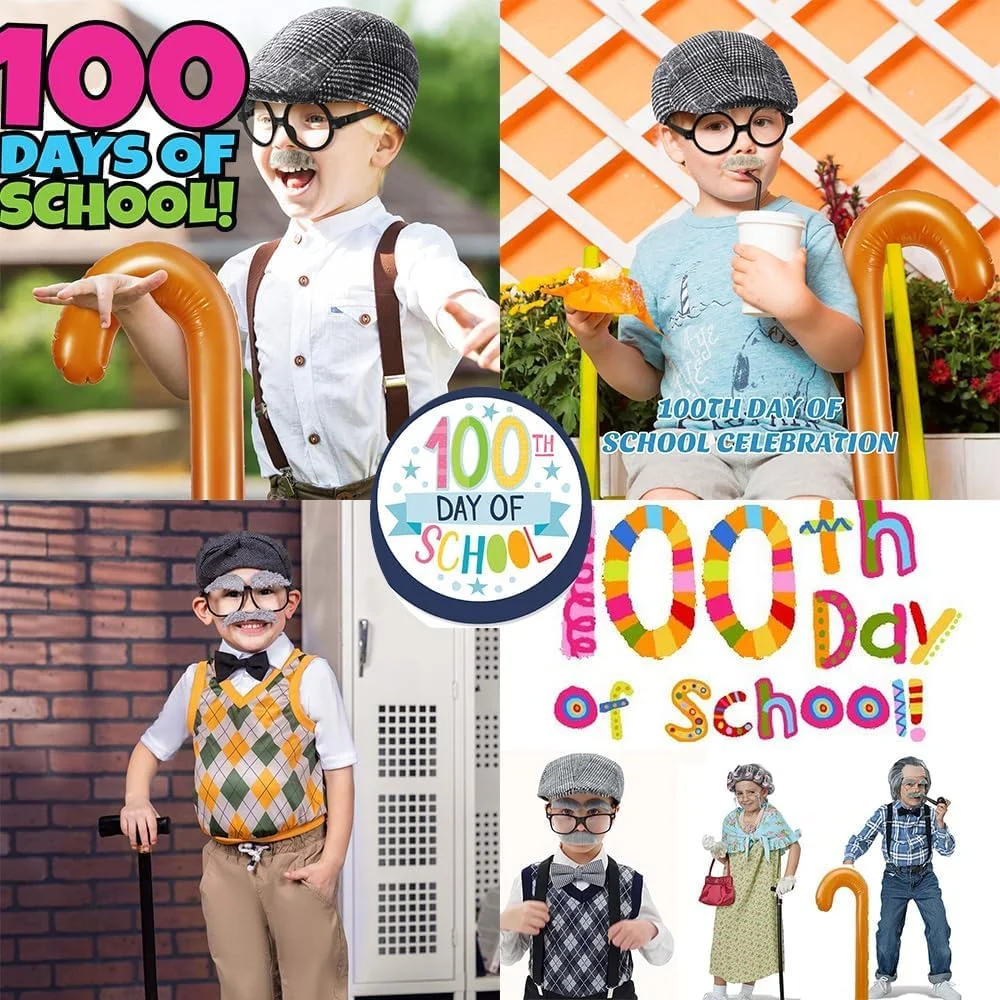 ست لباس پیرمرد 100 روز مدرسه HomeChi Kids، 9 تکه لباس هالووین با کلاه، عینک، جلیقه پدربزرگ، سبیل و عصای بادی برای پسران، لباس بازی و نقش آفرینی ست لباس پیرمرد 100 روز مدرسه HomeChi Kids، 9 تکه لباس هالووین با کلاه، عینک، جلیقه پدربزرگ، سبیل و عصای بادی برای پسران، لباس بازی و نقش آفرینی