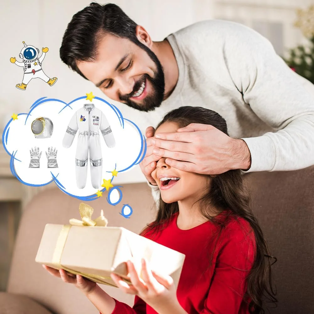 ست لباس فضانورد HomeChi برای کودکان، ست 3 تکه لباس فضانوردی با کلاه و دستکش، لباس نقش آفرینی برای پسران و دختران 3 تا 10 ساله، مناسب جشن هالووین، کریسمس و تولد
