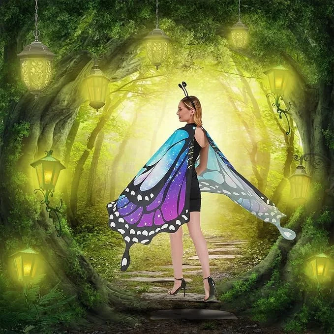 بال پروانه ای هالووین GGEROU برای کودکان، شنل پروانه ای بزرگسال با ماسک و هدبند آنتن دار، لباس هالووین زنانه شنل پری بال پروانه ای هالووین GGEROU برای کودکان، شنل پروانه ای بزرگسال با ماسک و هدبند آنتن دار، لباس هالووین زنانه شنل پری