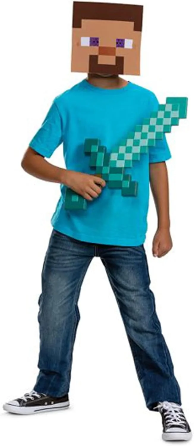 ست لباس شمشیر و ماسک Minecraft Disguise، لوازم جانبی رسمی لباس Minecraft برای کودکان، سایز One Size ست لباس شمشیر و ماسک Minecraft Disguise، لوازم جانبی رسمی لباس Minecraft برای کودکان، سایز One Size