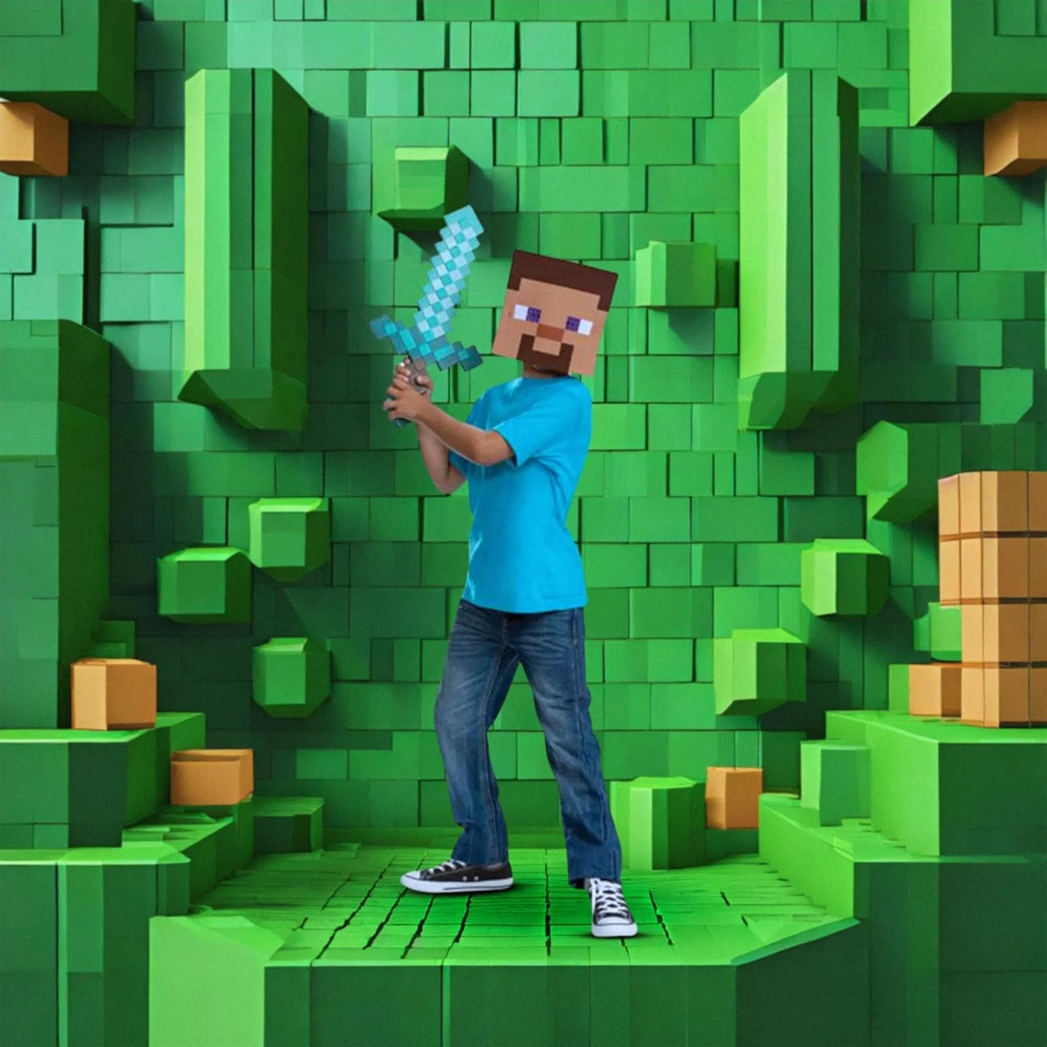 ست لباس شمشیر و ماسک Minecraft Disguise، لوازم جانبی رسمی لباس Minecraft برای کودکان، سایز One Size ست لباس شمشیر و ماسک Minecraft Disguise، لوازم جانبی رسمی لباس Minecraft برای کودکان، سایز One Size