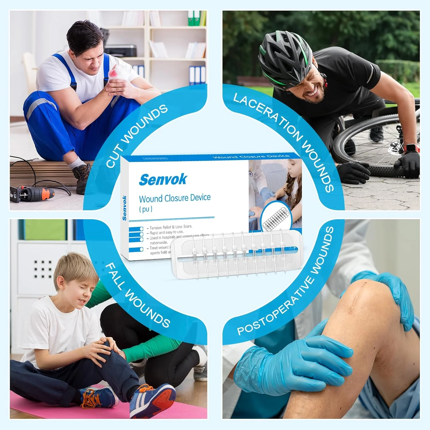 چسب بخیه پروانه ای بزرگ Senvok، بستن زخم با استری استریپ، دستگاه بستن زخم اضطراری، ترمیم پارگی جراحی بدون بخیه برای مراقبت از زخم های خیلی بزرگ، از قبل آماده باشید (PU)