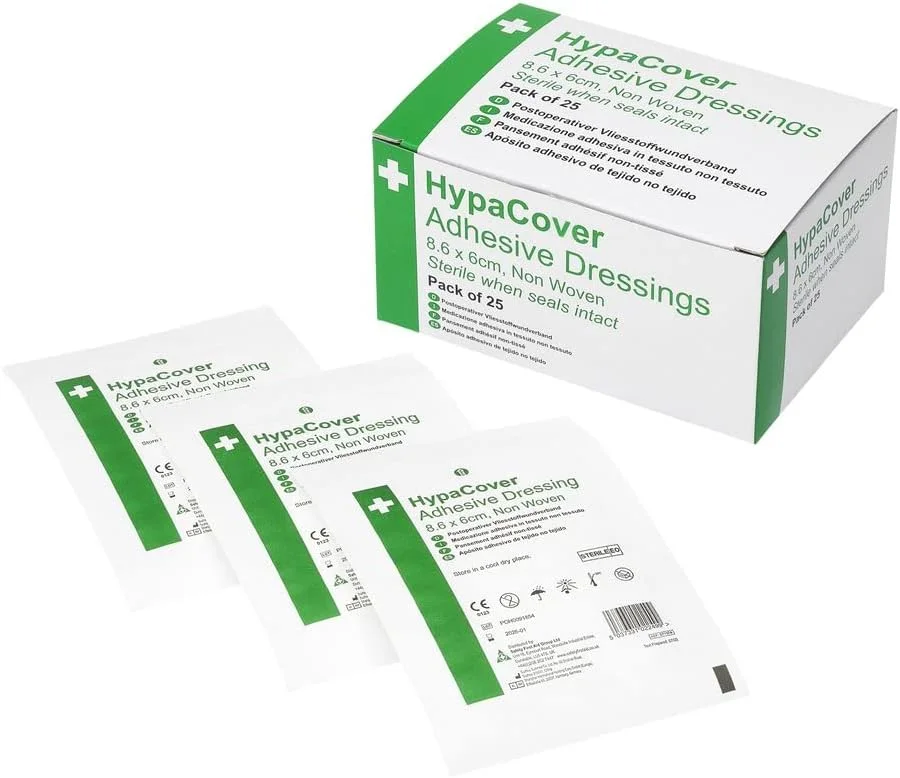گروه کمک های اولیه ایمنی پانسمان چسبی زخم HypaCover - متوسط، 8.6 x 6 سانتی متر (بسته 25 عددی) استریل و ضد حساسیت