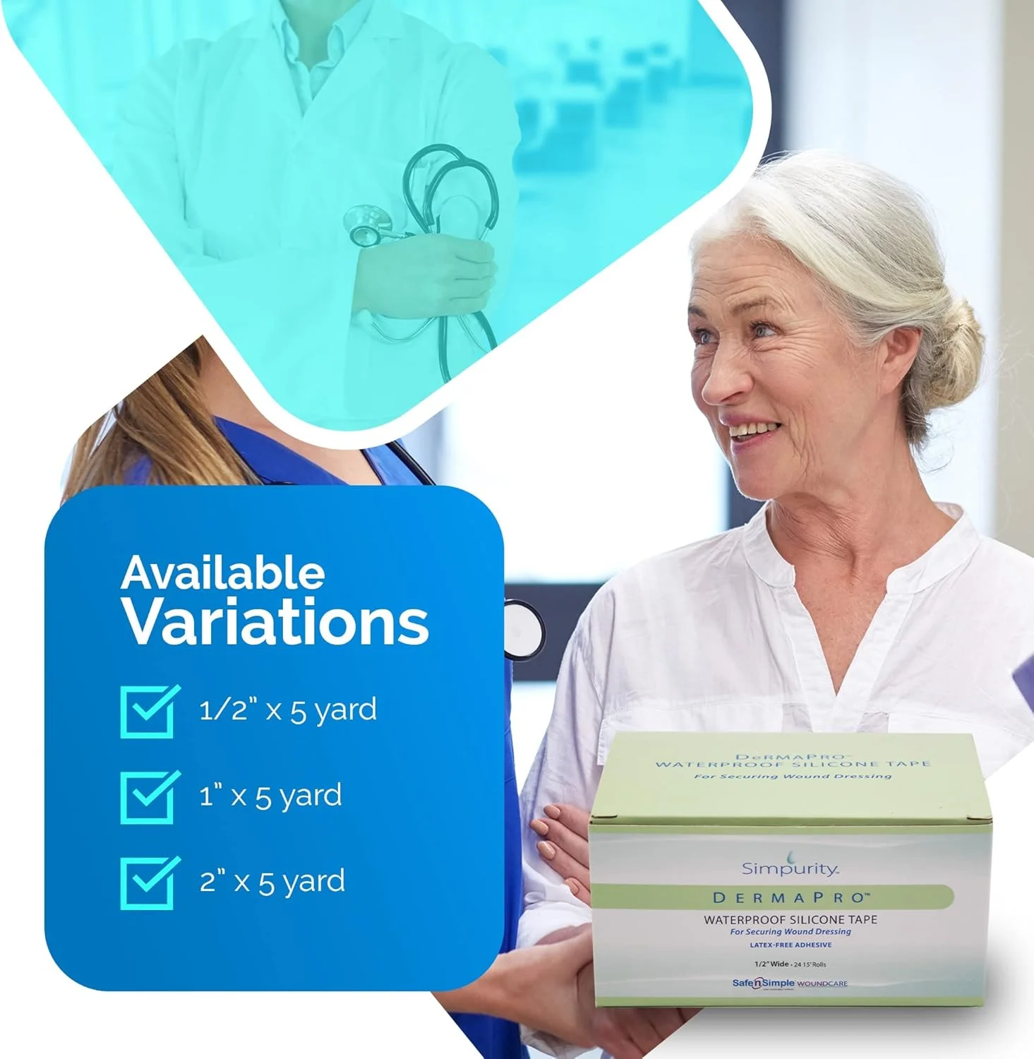 نوار سیلیکونی ضد آب Simpurity DermaPro - 2"x15" بسته 6 عددی - نوار پزشکی بدون لاتکس برای محکم کردن پانسمان زخم - نوار سیلیکونی ترمیم زخم برای پوست حساس ضد آب نوار سیلیکونی ضد آب Simpurity DermaPro - 2"x15" بسته 6 عددی - نوار پزشکی بدون لاتکس برای محکم کردن پانسمان زخم - نوار سیلیکونی ترمیم زخم برای پوست حساس ضد آب