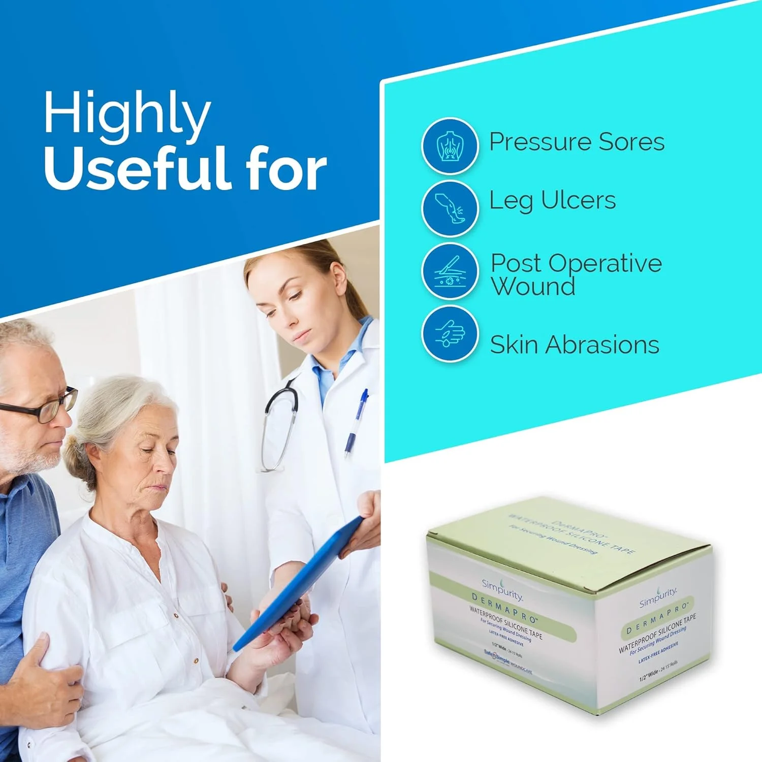 نوار سیلیکونی ضد آب Simpurity DermaPro - 2"x15" بسته 6 عددی - نوار پزشکی بدون لاتکس برای محکم کردن پانسمان زخم - نوار سیلیکونی ترمیم زخم برای پوست حساس ضد آب نوار سیلیکونی ضد آب Simpurity DermaPro - 2"x15" بسته 6 عددی - نوار پزشکی بدون لاتکس برای محکم کردن پانسمان زخم - نوار سیلیکونی ترمیم زخم برای پوست حساس ضد آب