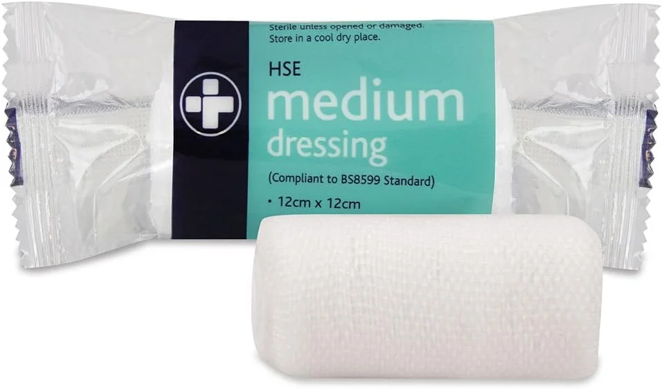 پانسمان استریل متوسط HSE Reliance Medical، 12 سانتی متر در 12 سانتی متر، بسته بندی جداگانه، ایده آل برای پر کردن کیت های کمک های اولیه و اطمینان از مراقبت بهینه از زخم - بسته 10 عددی