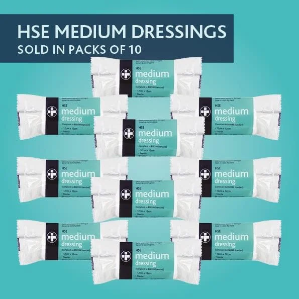 پانسمان استریل متوسط HSE Reliance Medical، 12 سانتی متر در 12 سانتی متر، بسته بندی جداگانه، ایده آل برای پر کردن کیت های کمک های اولیه و اطمینان از مراقبت بهینه از زخم - بسته 10 عددی