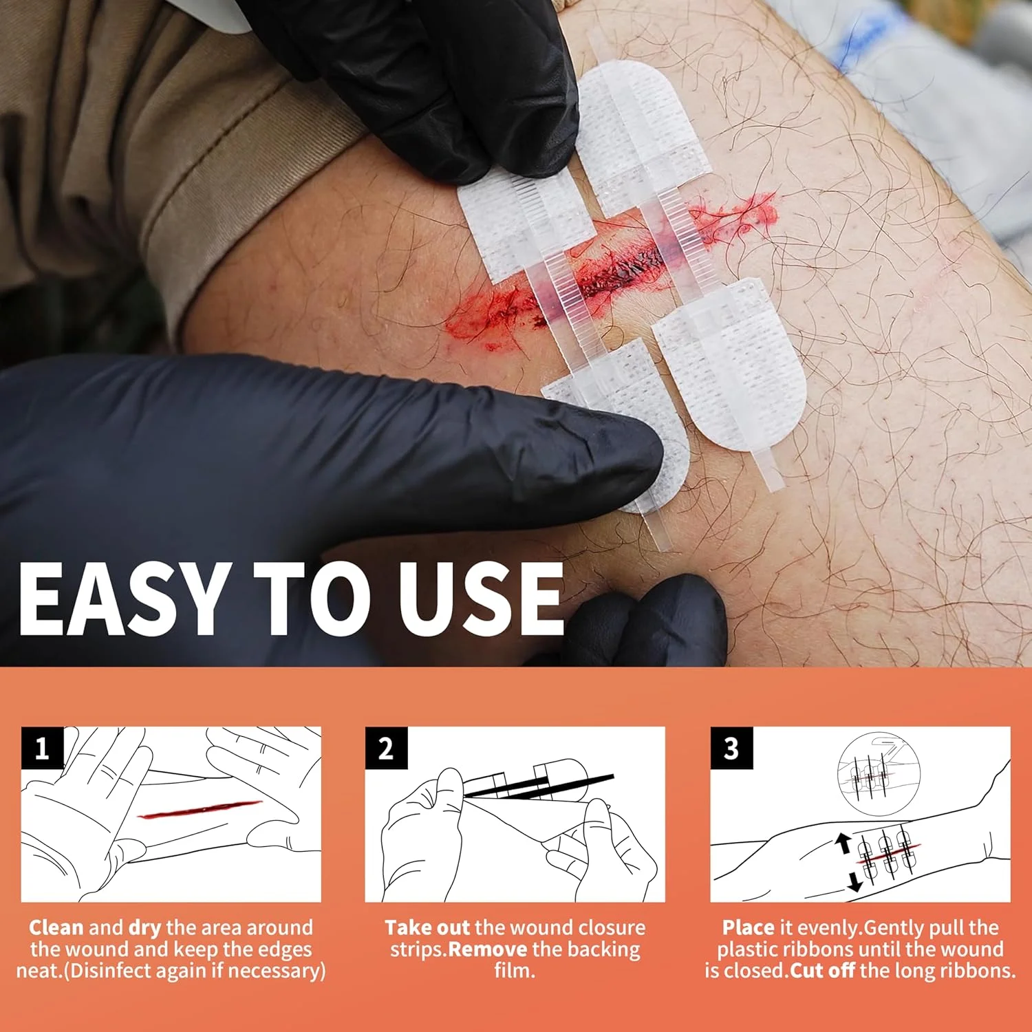 دستگاه بستن زخم راینو ریسکیو 6 عددی، نوارهای بستن زخم بدون بخیه برای مراقبت از بریدگی، باندهای چسبی